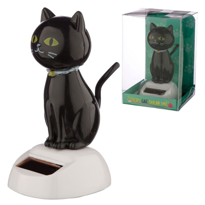 Schwarze Katze Solar Pal Wackelfigur