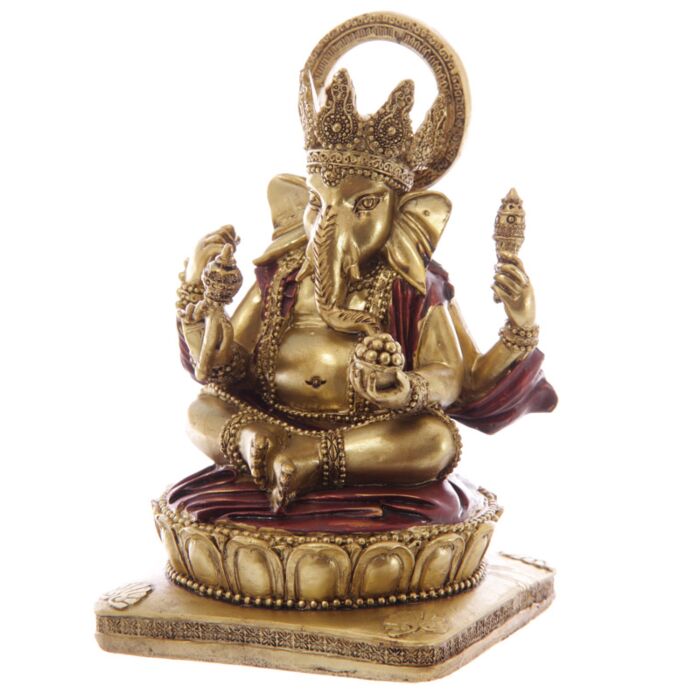 Ganesha-Statue Gold-Rot 14 cm