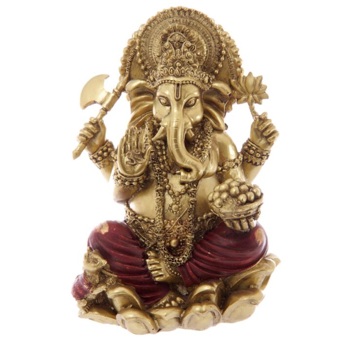 Ganesha-Statue Gold-Rot 16 cm