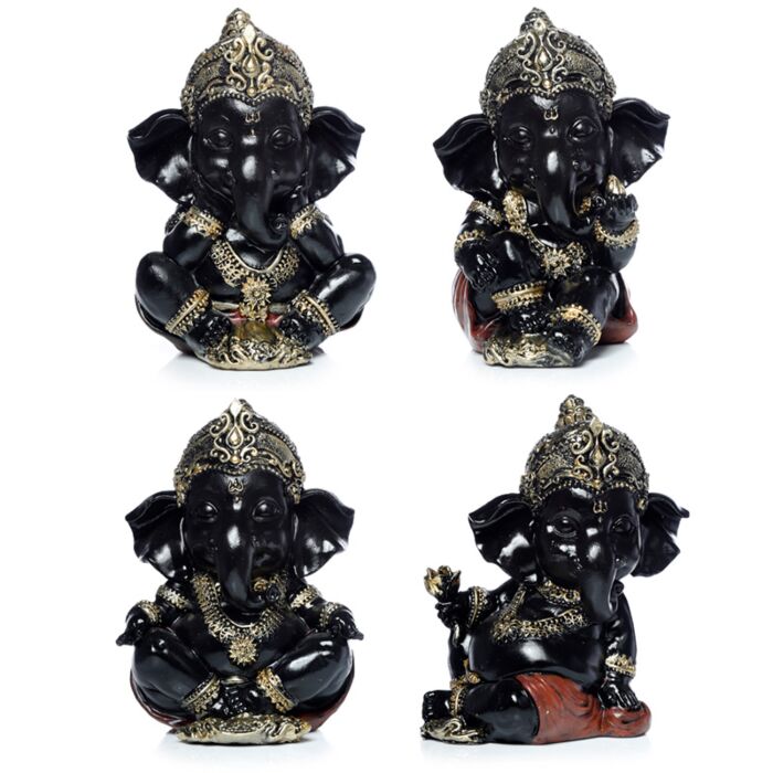 Sitzender Ganesha Schwarz-Rot-Gold 12cm