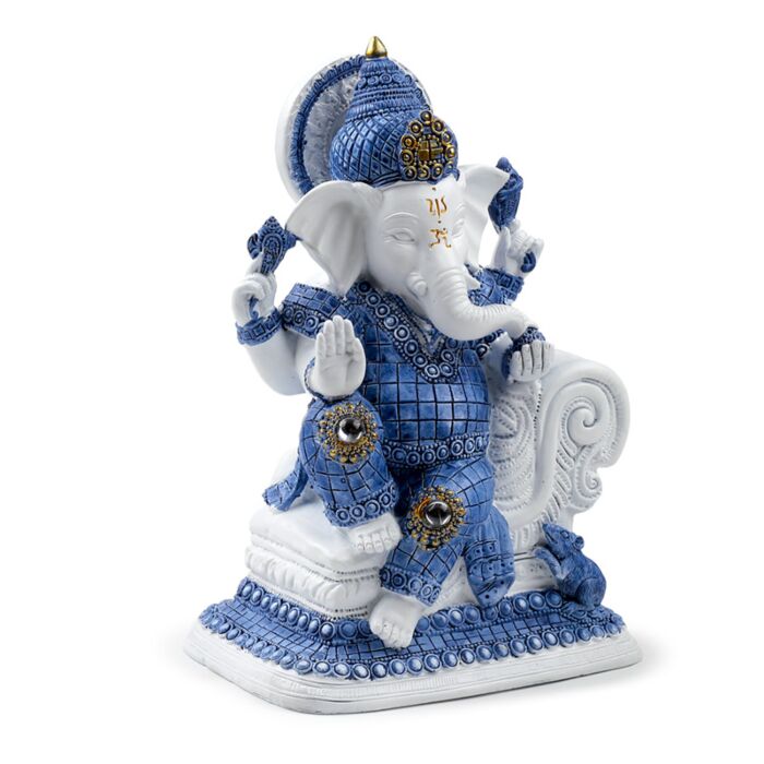 Ganesha Statue Meditation Blau-Weiß 21,5 cm