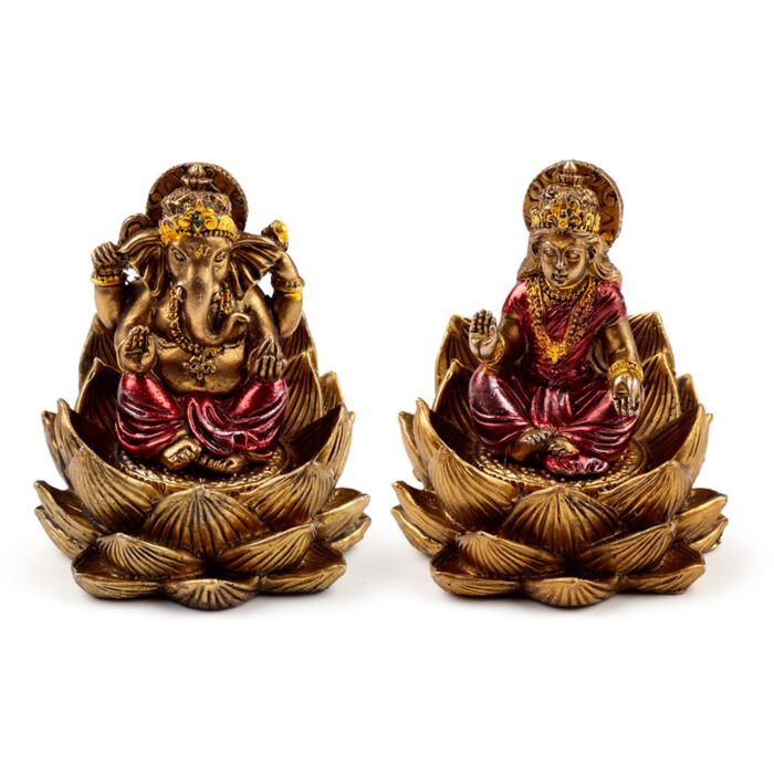 Ganesha & Lakshmi Statuen Lotus 8 cm 2er-Set