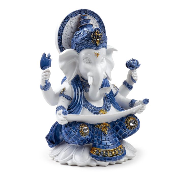 Ganesha Statue Wissen Blau-Weiß 21,5 cm