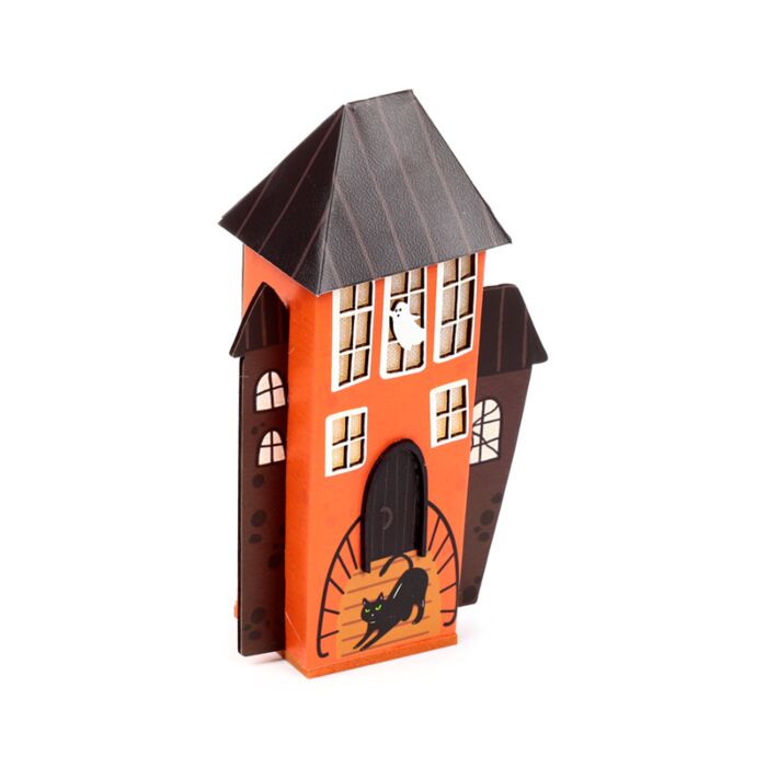 Spooky Spukhaus Schwarze Katze & Gespenst Halloween Rot-Braun LED-Dekoration