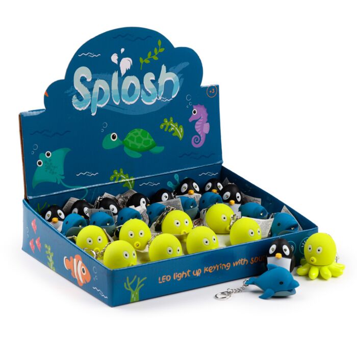 Oktopus, Pinguin & Delfin LED-Schlüsselanhänger mit Ton