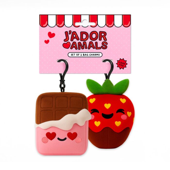 Squidglys J'Adoramals Schokolade & Erdbeere Plüsch Mini-Schlüsselanhänger 2er-Set