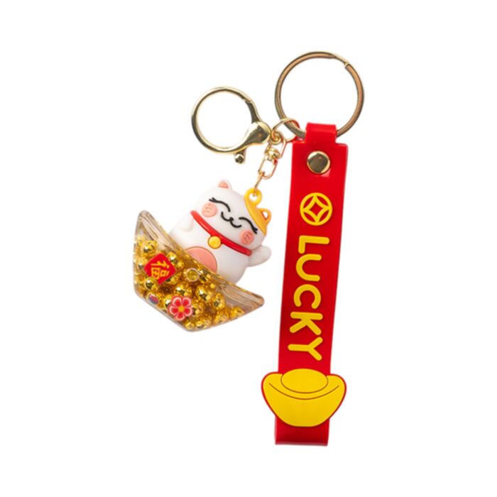 QuirKeys Maneki Neko Lucky Cat Katze Liquid-Effekt Taschen- und Schlüsselanhängerr