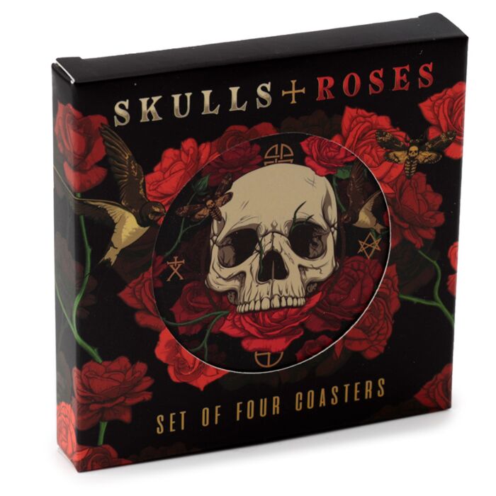Skulls & Roses Totenkopf & Rosen Untersetzer 4er-Set