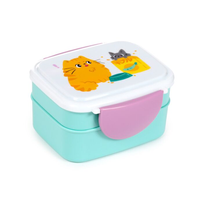 Beans & Co. Katzen Stapelbare Lunchbox mit Besteck & Clipverschluss