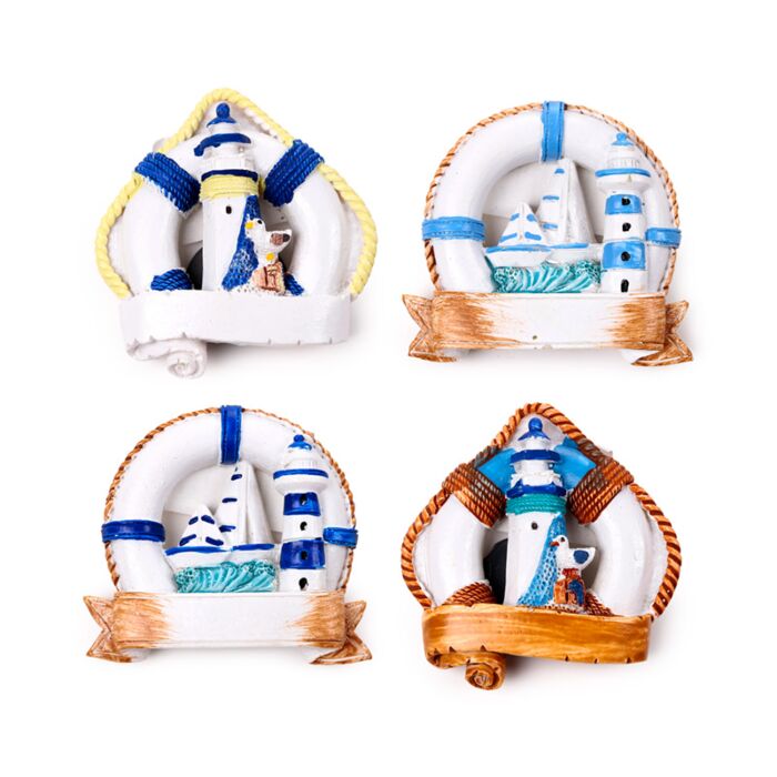 An der Küste Souvenir 3D-Magnet Rettungsringe mit Booten & Leuchttürmen
