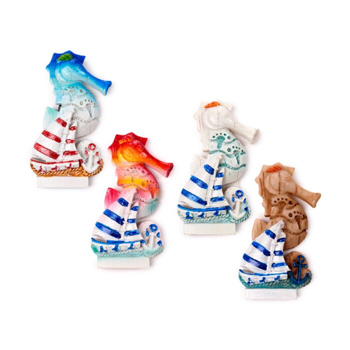 An der Küste Souvenir 3D-Magnet Seepferdchen mit Segelbooten & Ankern