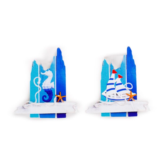 An der Küste Souvenir Magnet in Strandbrettform - Seepferdchen & Boot