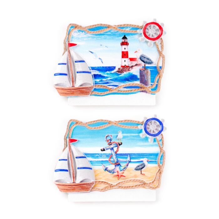 An der Küste Souvenir Magnet in Seilrahmenform - Anker & Leuchtturm