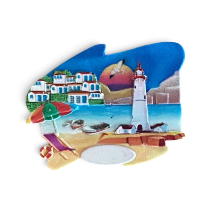 An der Küste Souvenir Magnet Leutchtturm & Strandliege