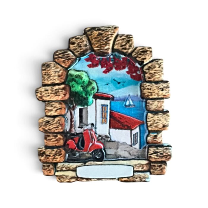 An der Küste Souvenir Magnet Steinfenster und Roller
