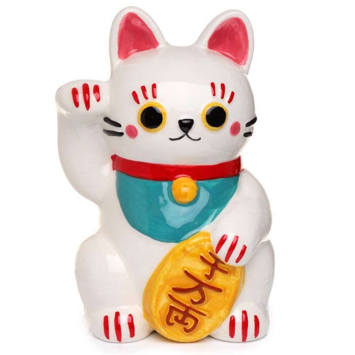 Maneki Neko Glückskatze Weiße Keramik-Spardose