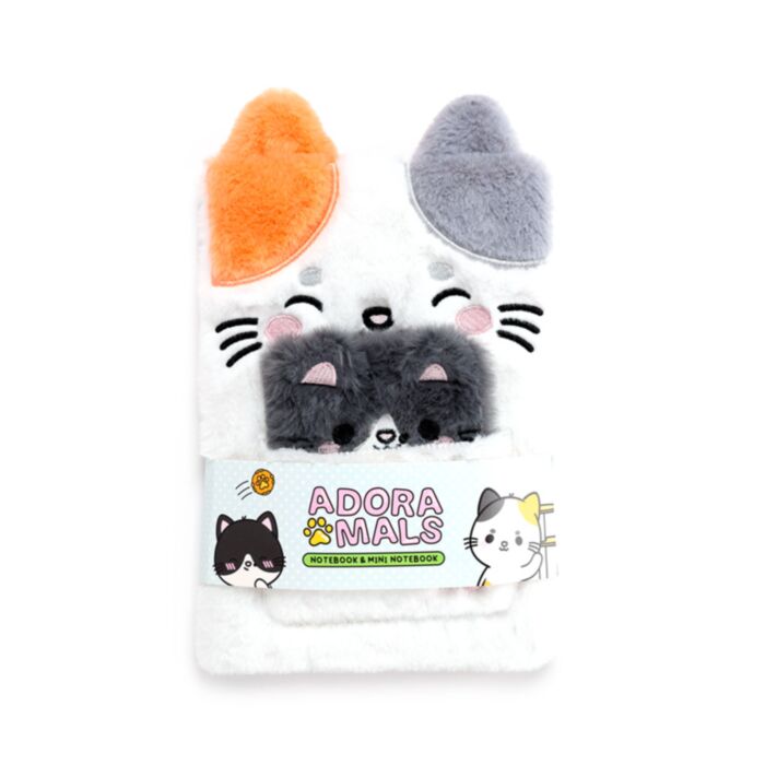 Adoramals Lola the Cat Katze Plüsch-Notizbuch mit Tasche & Mini-Notizbuch
