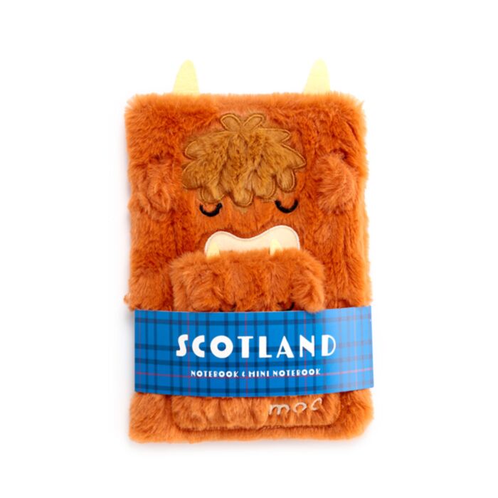 Highland Coo Kuh Plüsch-Notizbuch mit Tasche & Mini-Notizbuch