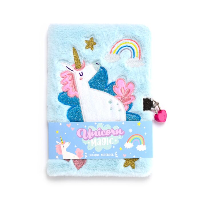 Unicorn Magic Einhorn Abschließbares Plüsch-Notizbuch mit Schloss & Schlüssel