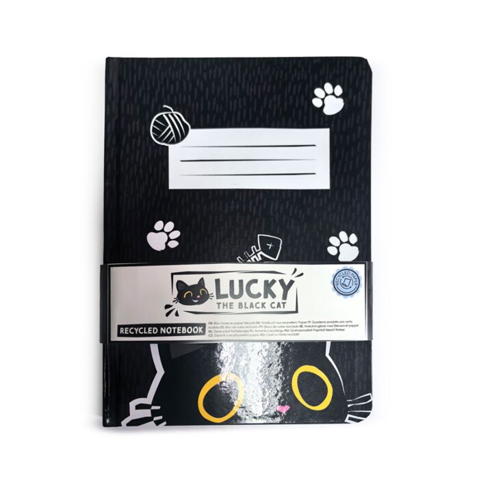Lucky the Black Cat Schwarze Katze Notizbuch A5 Liniert Recyclingpapier