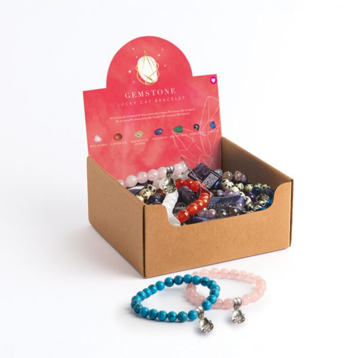 Edelstein-Armband mit runden Perlen & Glücksbringer