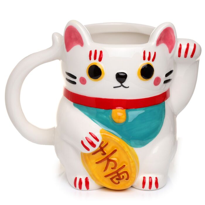 Maneki Neko Weiße Glückskatze Keramikbecher