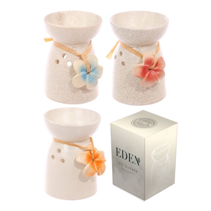 Keramik Duftlampe mit Blume Creme Gefleckt