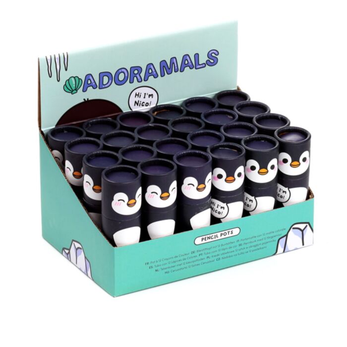 Adoramals Nico the Penguin Pinguin Stiftebox mit 12 Buntstiften