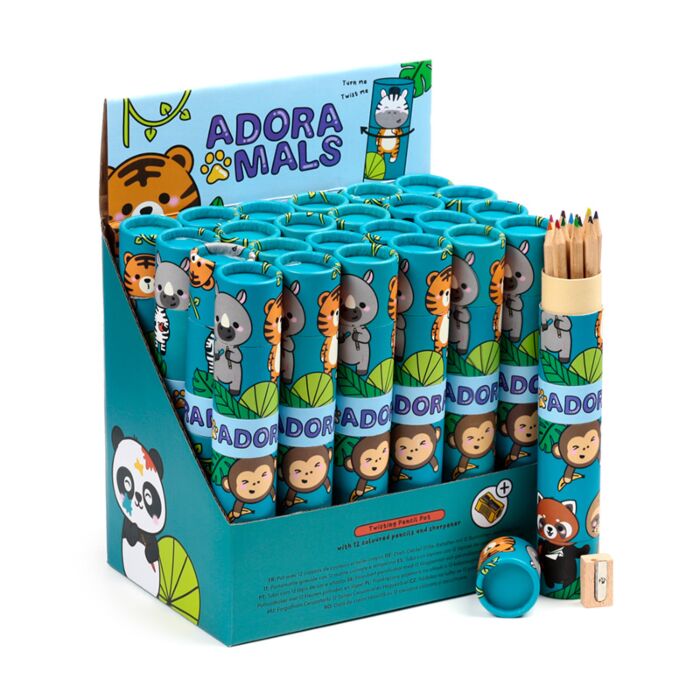 Adoramals Wild Wildtiere Dschungel Stiftebox mit 12 Buntstiften und Anspitzer