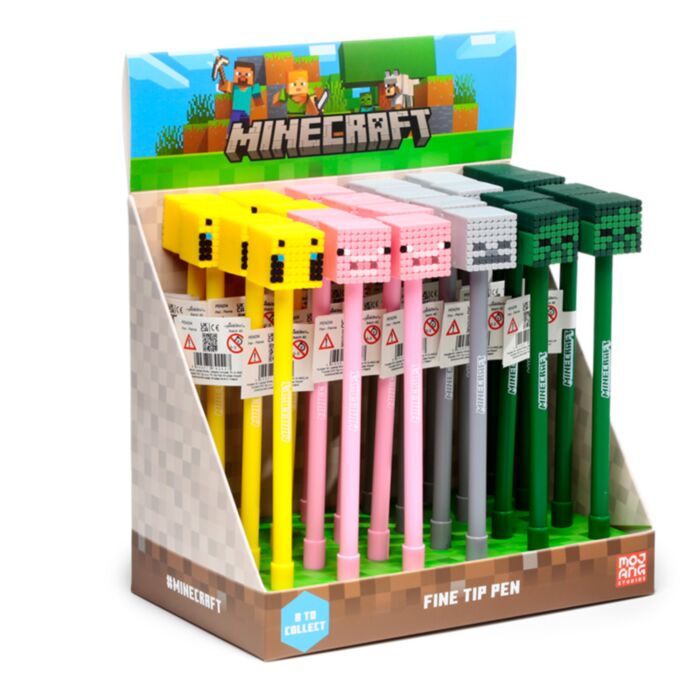 Minecraft Fineliner Kugelschreiber Silikon-Topper (Schwein/Biene/Zombie/Skelett)