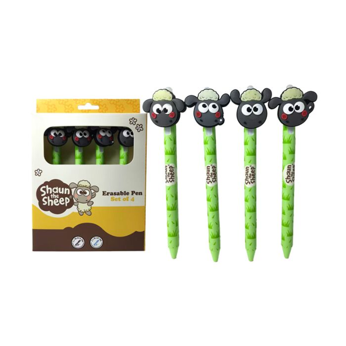 Shaun the Sheep Radierbare Stifte mit niedlichem kawaii Shaun das Schaf Topper, 4er-Set 