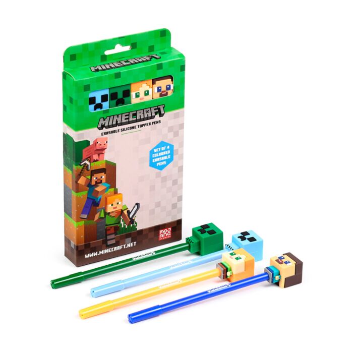 Minecraft Chibi Radierbarer Kugelschreiber mit Minecraft-Silikon-Topper 4er-Set