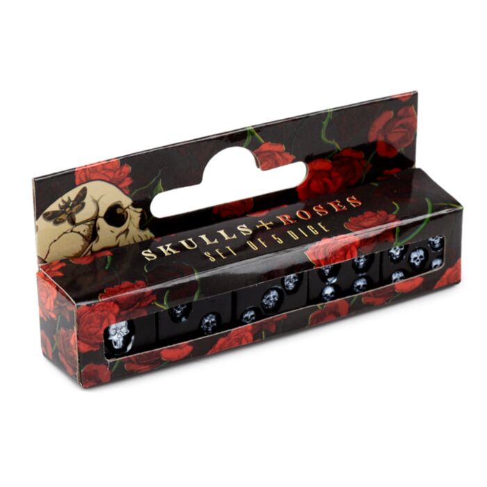 Schwarze Totenkopf Würfel - 5er Pack
