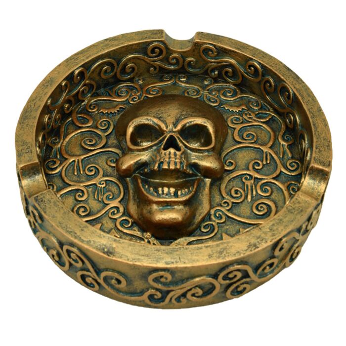 Totenkopf metallischer gebürsteter Goldeffekt Aschenbecher