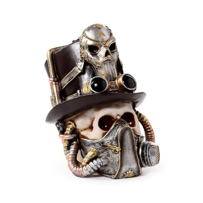 Schädel im Steampunk-Stil mit Gasmaske & Zylinder