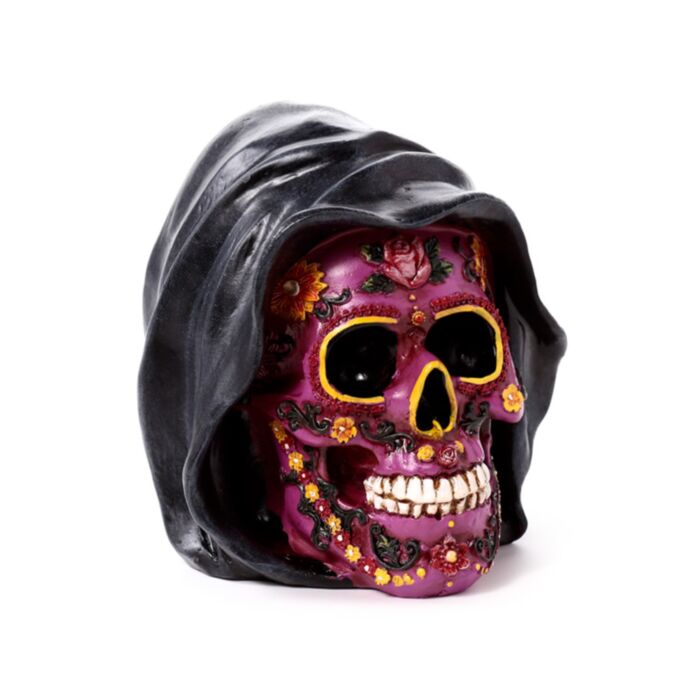 Day of the Dead Tag der Toten Lila Totenkopf mit Kapuze