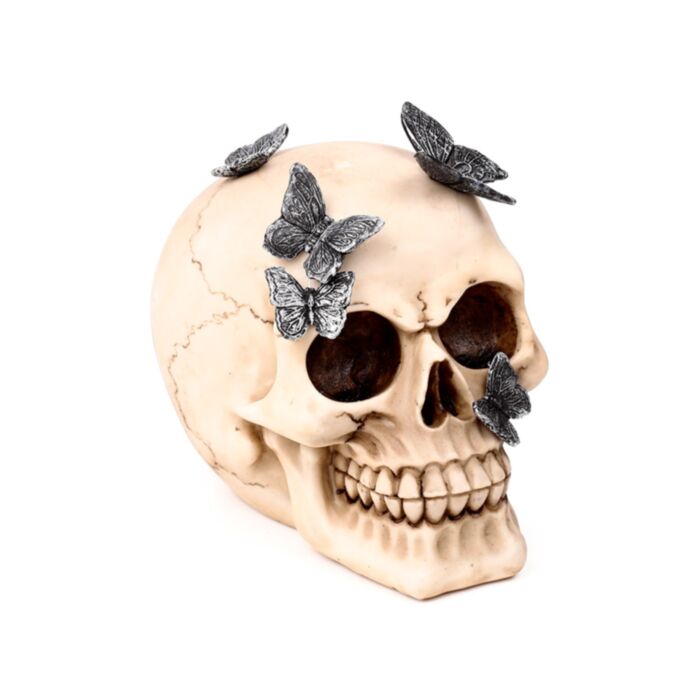 Totenkopf mit Metall-Schmetterlingen