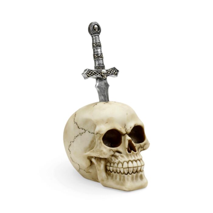 Totenkopf Metallschwert im Kopf