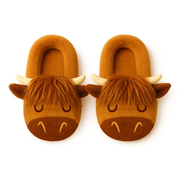 Highland Coo Kuh rutschfeste Plüsch-Hausschuhe Größe 36-38 EU