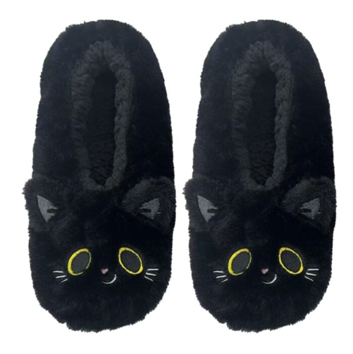 Lucky the Black Cat Katze rutschfeste Plüsch-Hausschuhe Größe 39-41 EU
