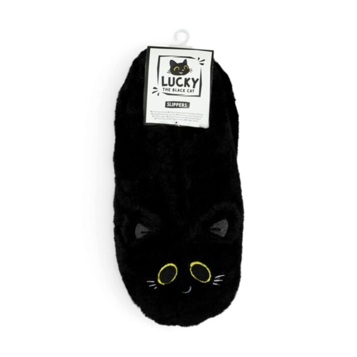 Lucky the Black Cat Katze rutschfeste Plüsch-Hausschuhe Größe 39-41 EU