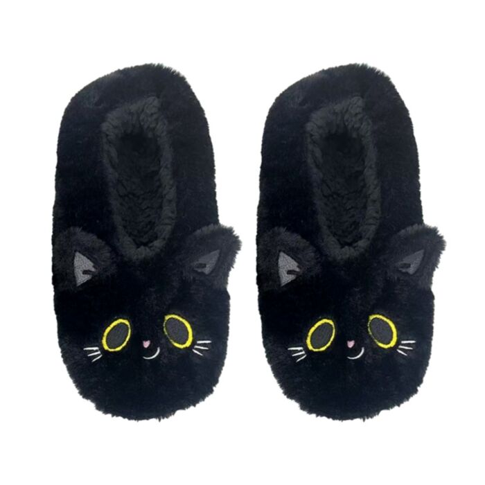 Lucky the Black Cat Katze rutschfeste Plüsch-Hausschuhe Größe 36-38 EU