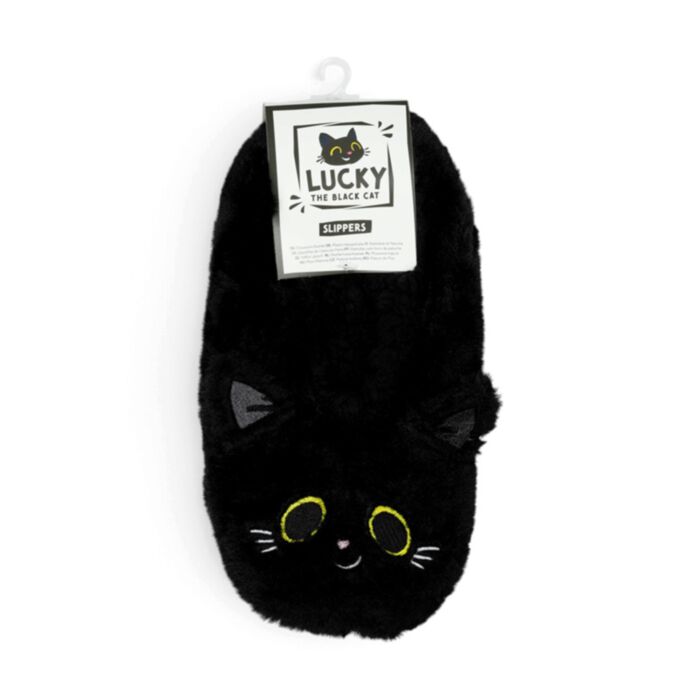 Lucky the Black Cat Katze rutschfeste Plüsch-Hausschuhe Größe 36-38 EU