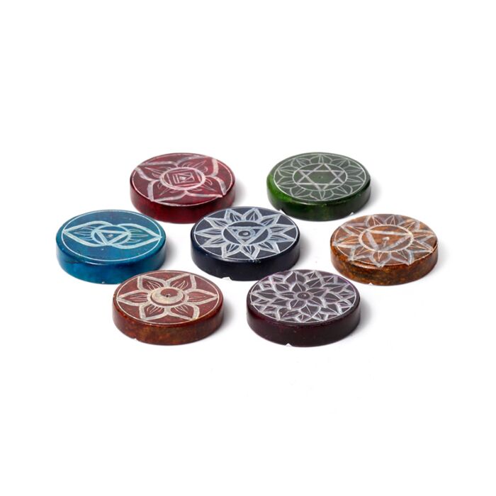 Chakra Räucherstäbchenhalter rund aus Speckstein