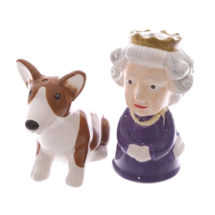 Queen und Corgi Keramik Salz- & Pfefferstreuer Set