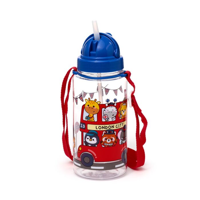 Adoramals London Kinder bruchsichere Wasserflasche mit Flip-Strohhalm 450ml