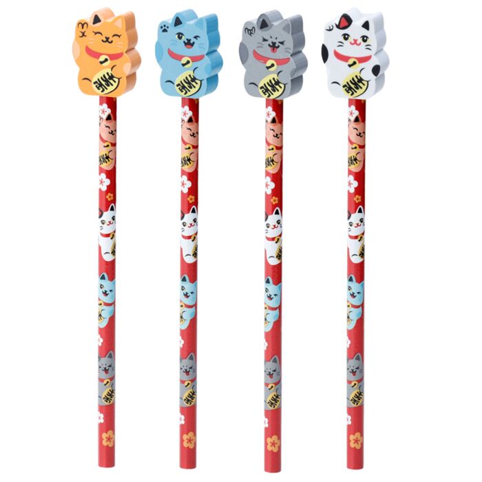 Maneki Neko Glückskatze Bleistift mit Radiergummi 