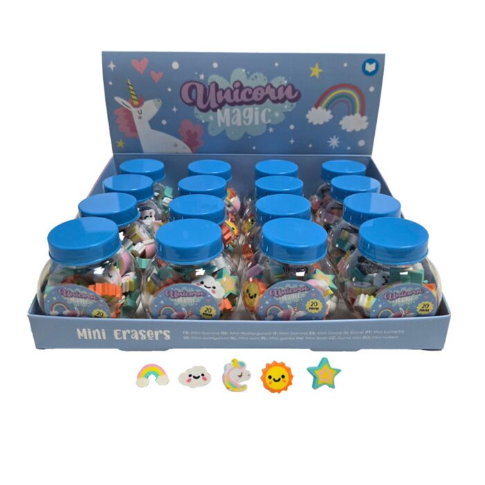 Unicorn Magic Einhorn Mini Radiergummis im Behälter