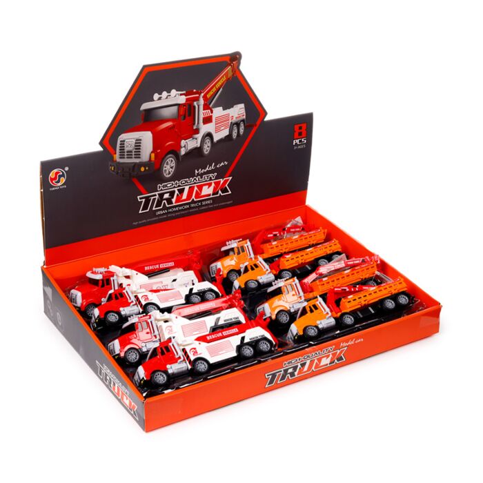 Push/Pull Bau-Rettungswagen mit Kran Action-Spielzeug mit Reibungsantrieb 