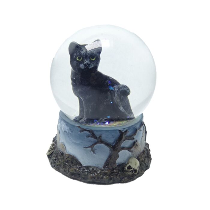 Schwarze Katze Schneekugel